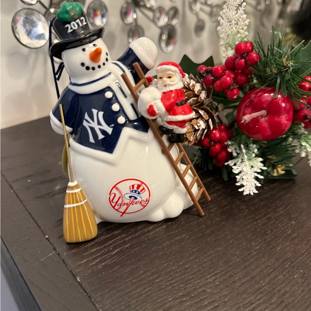 Festive Snowman with Santa Ornament - Blue and White